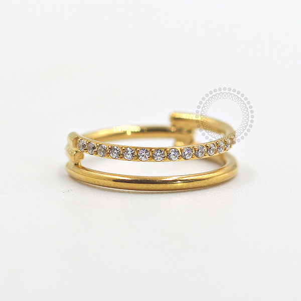 TN686 Segmento Linhas Paralelas CZ Titânio PVD Gold