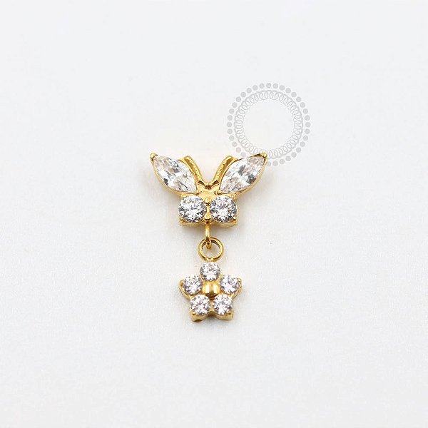 TN964 Topo Borboleta Pingente Flor Titânio PVD Gold