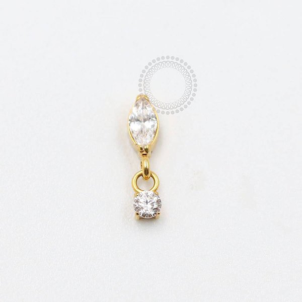 TN988 Topo Navete Vertical Pingente CZ Titânio PVD Gold