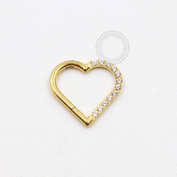 TN989 Coração Daith 10mm Cravejado Titânio PVD Gold