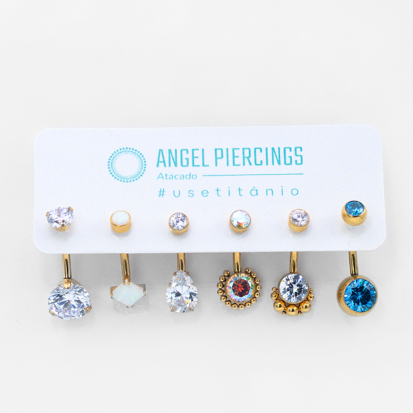 KIT38 Kit Navel Piercing Titânio PVD Gold