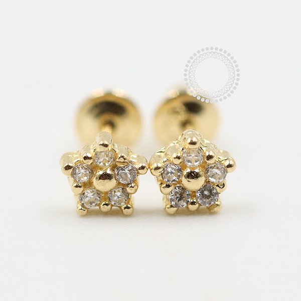 OR55 Brinco Micro Flor Tarraxa Baby Ouro 18K