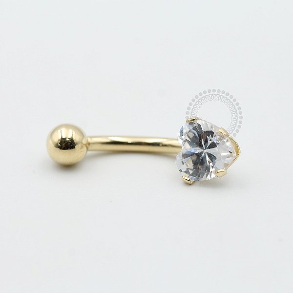 OR12 Navel Zirconia Coração Ouro 18K