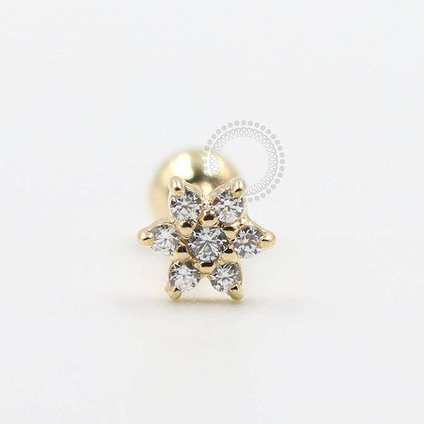 OR46 Microbell Mini Flor Cravejada Ouro 18K