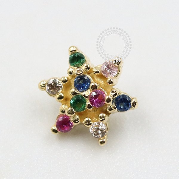 OR77 Topo Flor Rainbow Ouro 18K