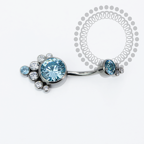 TN2217 Navel Big Flat  CZ Azul e Cristal Titanio ASTM F136