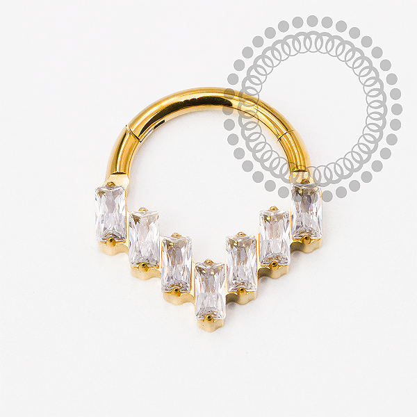 TN2271 Segmento Frontal Triangular Baguetes Titânio PVD Gold
