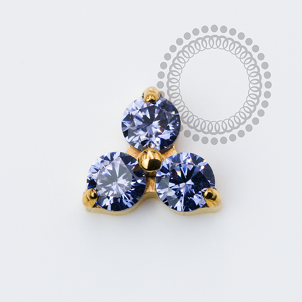 TN2318 Topo Trinity Lux Tanzanite Push Pin Titânio PVD Gold