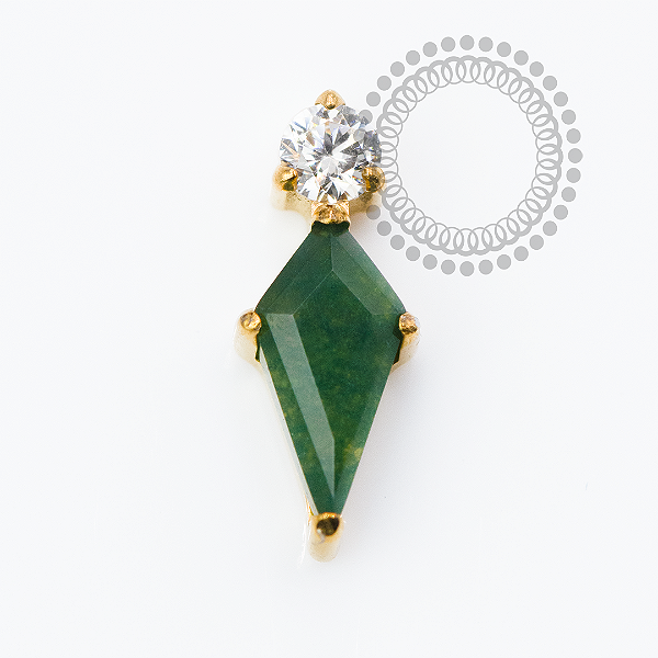 TN2363 Topo Losango Moss Ágata e CZ Titânio PVD Gold