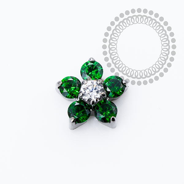 TN2351 Topo  Flor CZ Verde Push Pin Titânio ASTM F136
