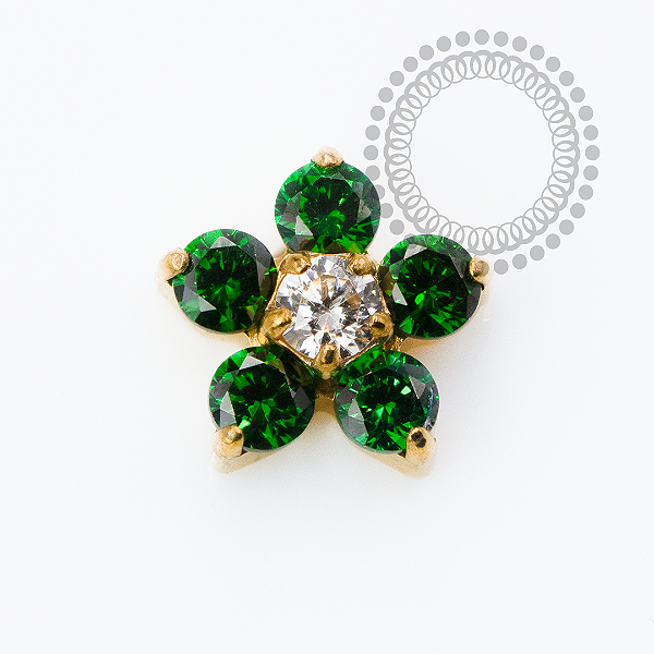 TN2352 Topo  Flor CZ Verde Push Pin Titânio PVD Gold