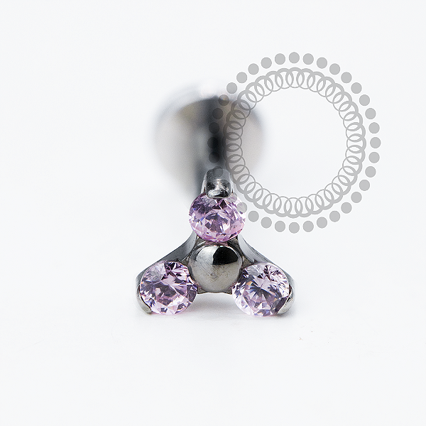 PB143 Labret Trinity CZ Rosa Aço 316L