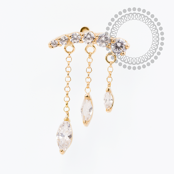 OR106 Microbell Cluster CZ Pingente Navetes Ouro 18K