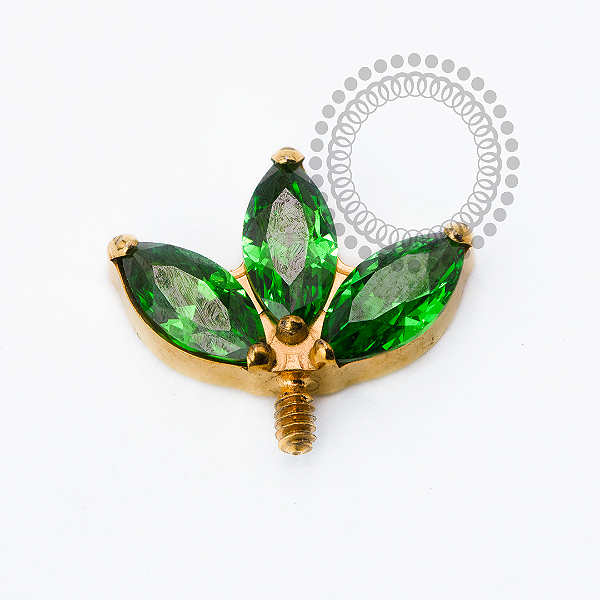 TN2457 Topo Vertical Helix Navetes CZ Verde Titânio PVD Gold