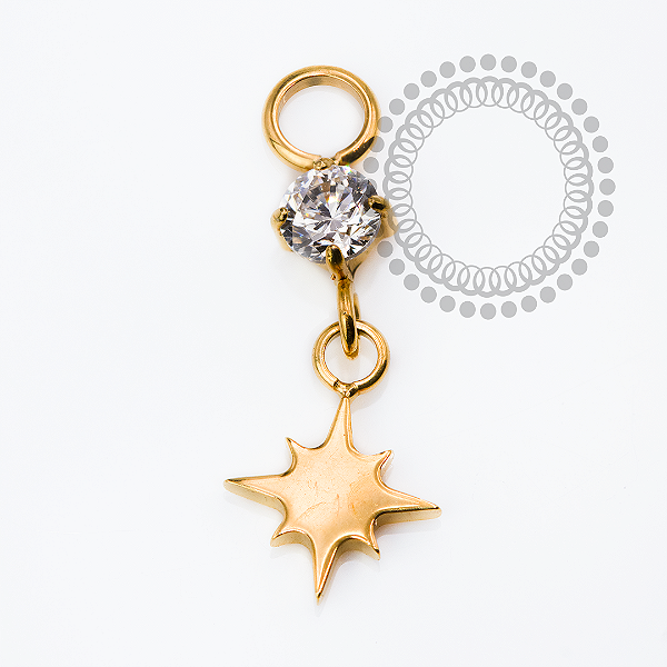 TN2475  Pingente CZ e Estrela Titânio PVD Gold