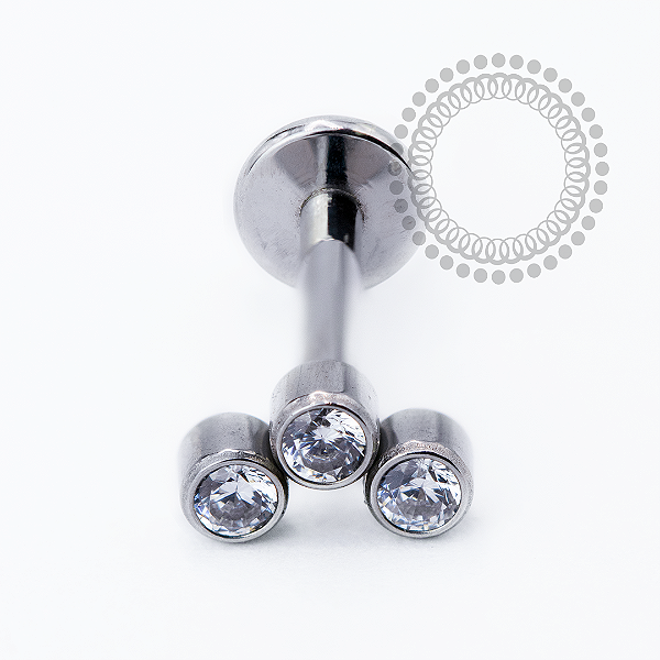 PB151 Labret Mini Cluster 3 CZ Aço 316L