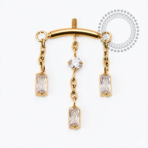 TN2536  Topo Arco Ping. 3 Baguetes CZ Titânio PVD Gold