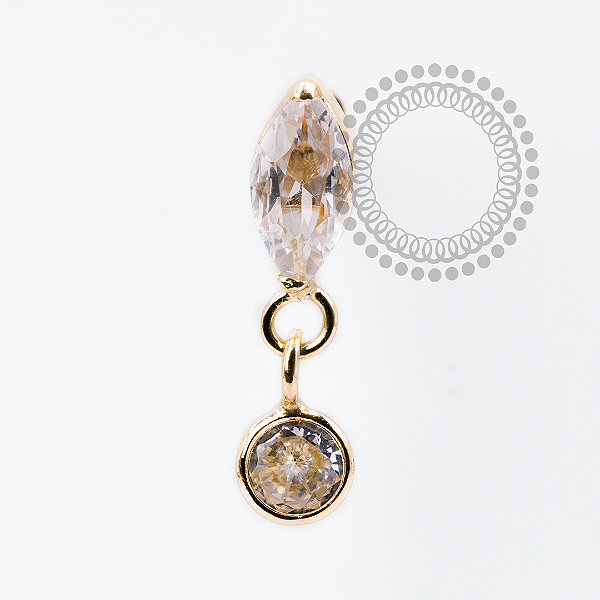 OR114 Microbell Navete Pingente CZ  8mm Ouro 18k