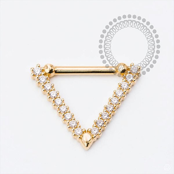 OR123 Segmento Triangular Cravejado Frontal Ouro 18k