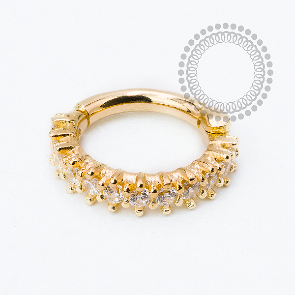 OR120 Argola  Cravejada CZ 6mm Ouro 18k