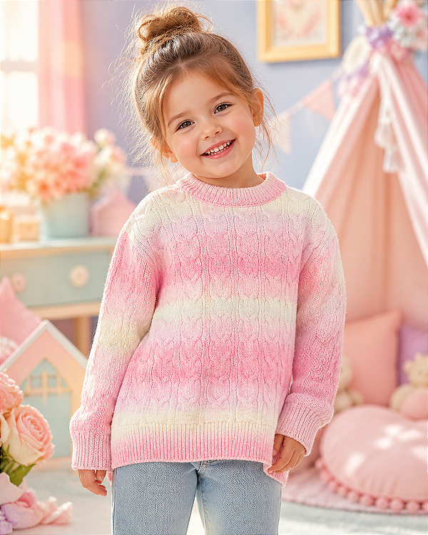 Blusa Infantil Tricot Degradê Rosa