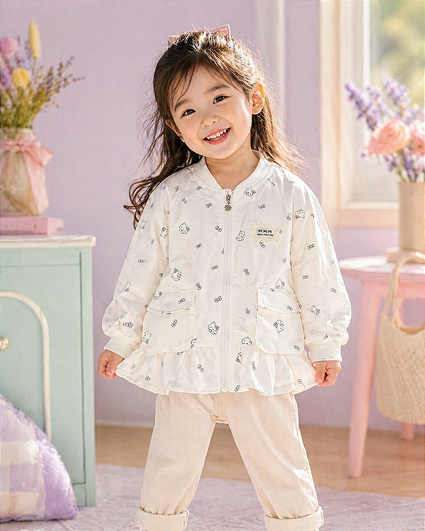 Jaqueta Infantil Bomber Off White Estampada