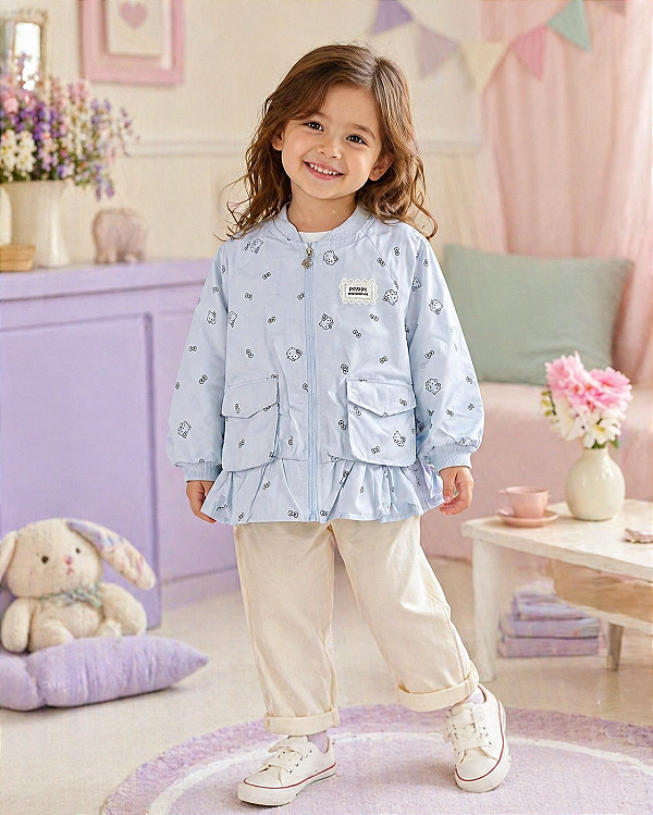 Jaqueta Infantil Bomber Azul Estampada
