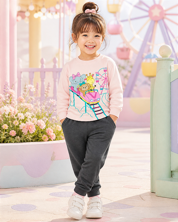 Conjunto Infantil Moletom Rosa Parque Diversões