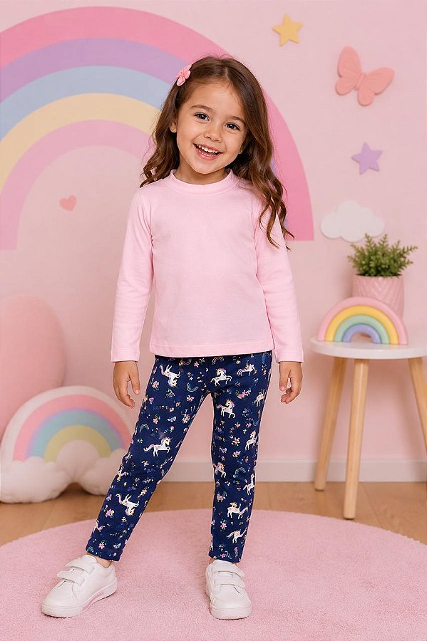 Calça Legging Infantil Unicórnio Azul