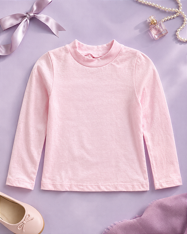 Blusa Básica Rosa Infantil Manga Longa