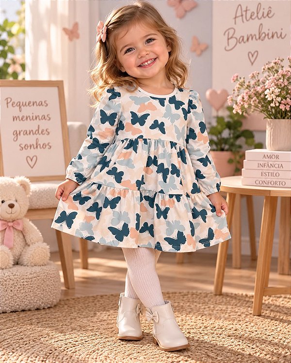 Vestido Infantil Kyly Manga Longa Borboletas