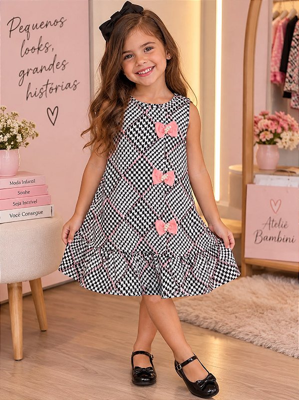 Vestido Infantil Preto e Branco com Laços