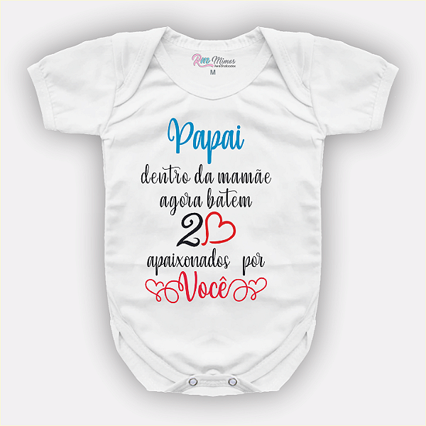 Body Bebê Personalizado Dentro Da Mamãe Agora Batem 2 Corações