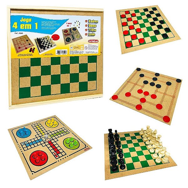 Jogo 4 em 1 Xadrez Damas Trilha Ludo Carimbras Idade 7