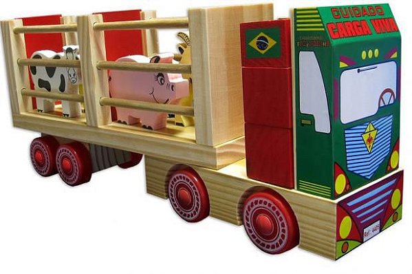 CAMINHÃO DE MADEIRA FAZENDINHA EDUCATIVO - CARIMBRÁS