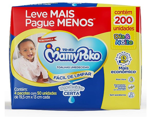 MamyPoko Lenços Umedecidos Dia&Noite 200 Unidades