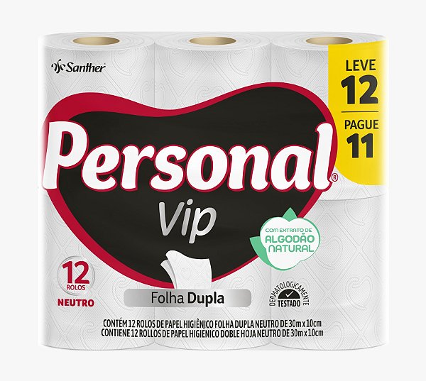 PAPEL HIGIÊNICO 12 RLS PERSONAL VIP FOLHA DUPLA 360 MTS