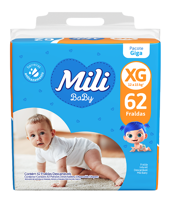 FRALDA MILI BABY GIGA XG 62 UND
