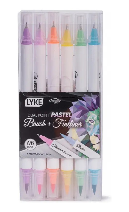 Canetas Brush e Fineliner 6 Cores Lyke