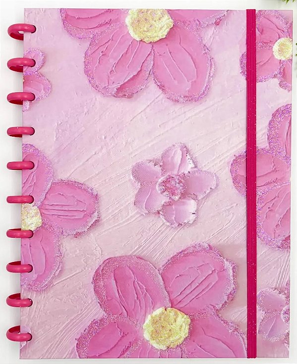 Caderno de Disco Floral Rosa