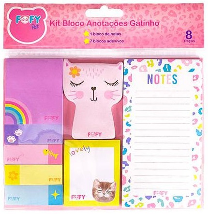 Kit Bloco Anotações Gatinho Fofy 8 Peças