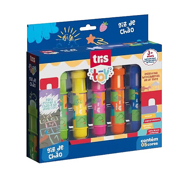 Giz de Chão Toy 5 Cores Tris para Crianças