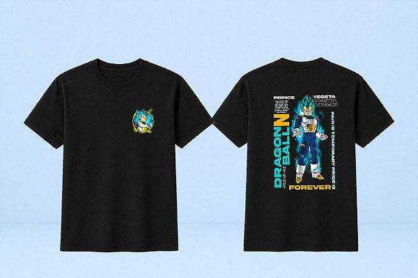 Camiseta Vegeta Blue Dragon Ball Super | Algodão Preta