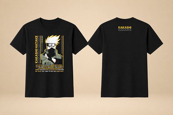 Camiseta Kakashi Hatake Naruto Shippuden | Algodão Preta