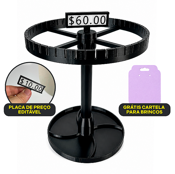 Expositor Giratório 360° para Joias e Bijuterias com Porta Preço Ajustável Profissional - DG3D