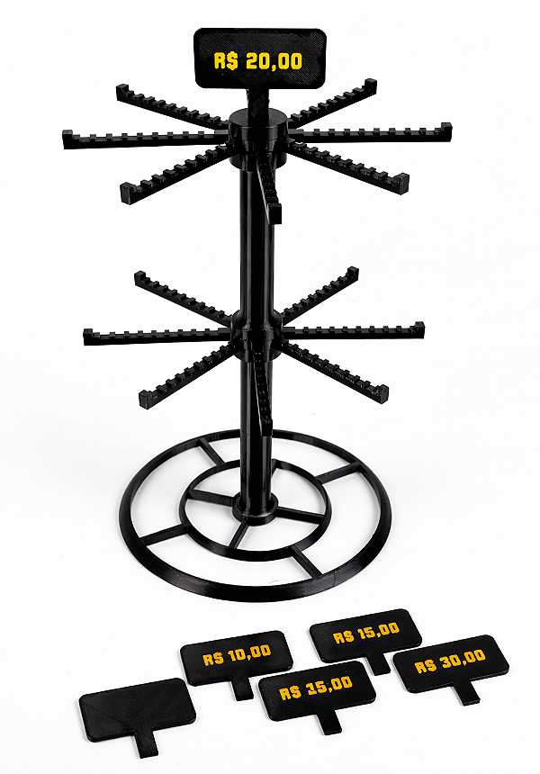 Suporte Giratório para 144 Chaveiros em PETG – Expositor Profissional com Base Reforçada + 6 Placas de Preço