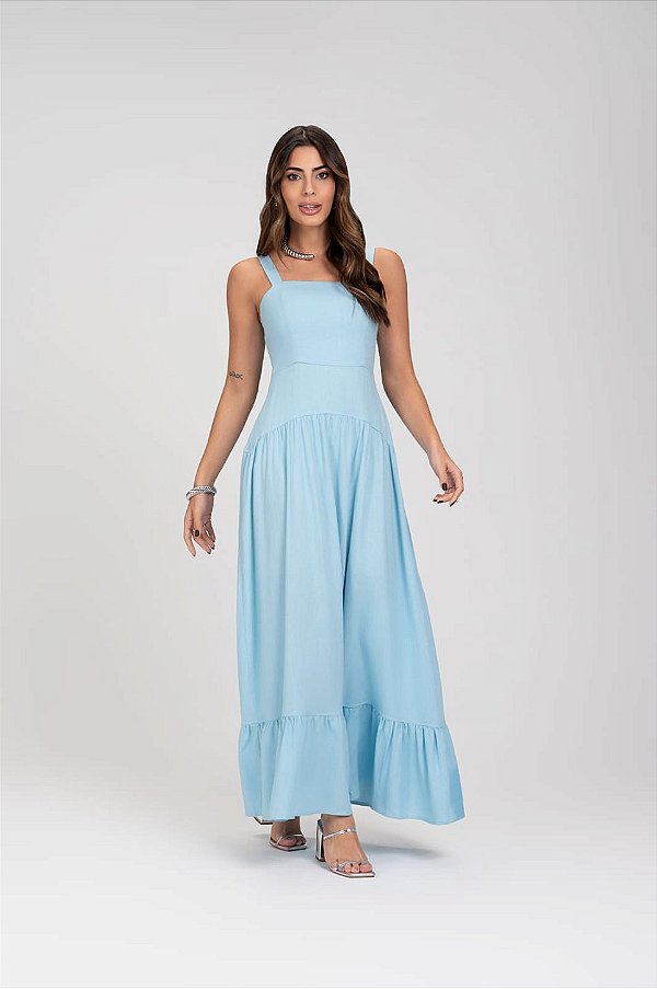 Vestido super Midi de linho com recortes