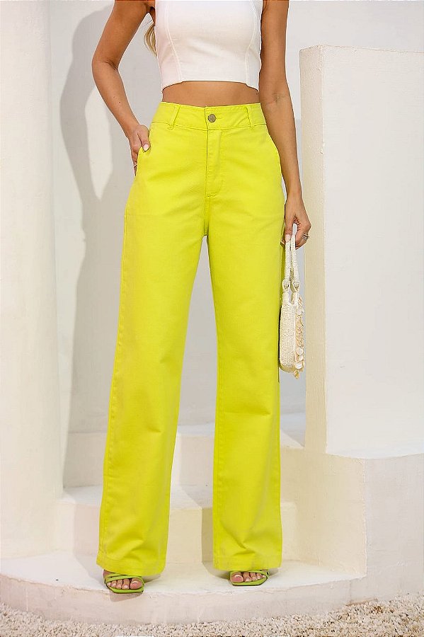 Calça wide leg sarja