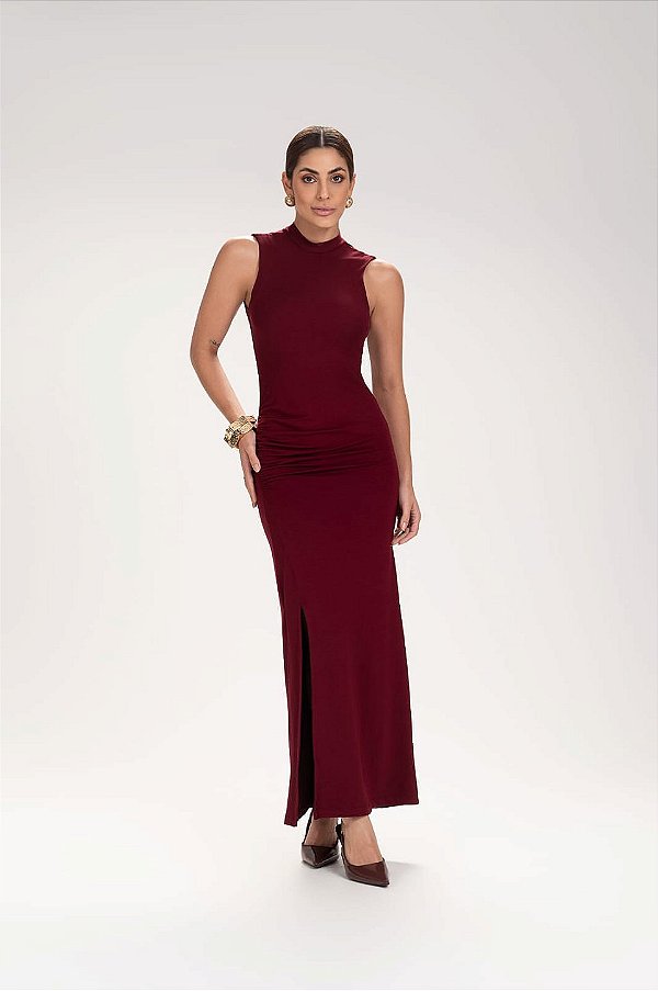 Vestido Super Midi Com Franzido Lateral