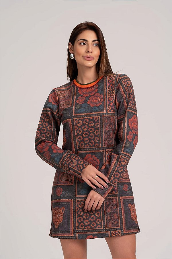 Vestido curto estampa proteção
